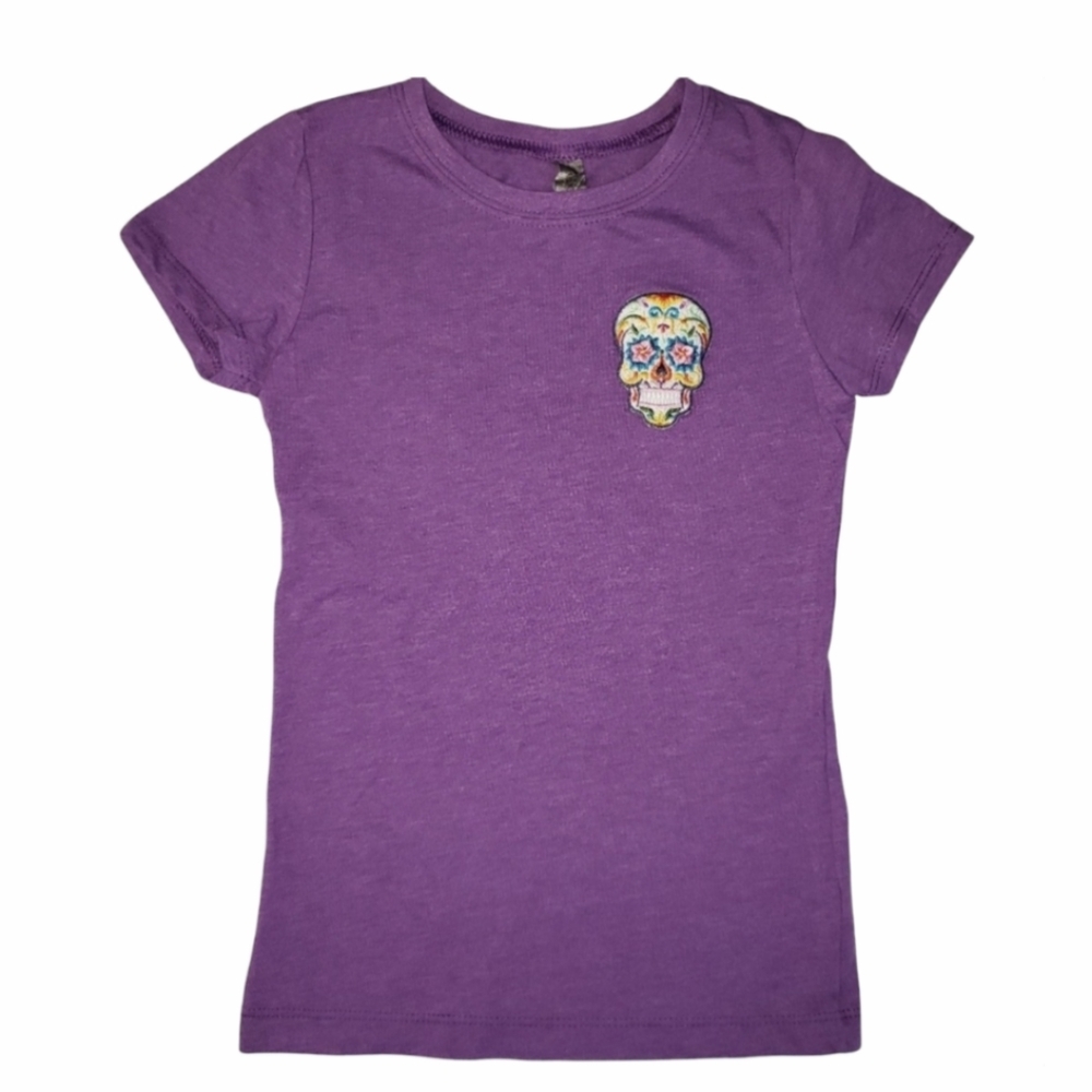 New Girls Sugar Skull T-Shirt Purple Halloween Day of the Dead Top Size 5 6 6X